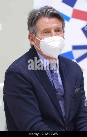 Tokio, Japan. Mai 2021. Sebastian Coe, Präsident des Weltverbandes der Leichtathletik-Verbände, besuchte die Metropolregierung von Tokio und traf sich mit Yuriko Koike, dem Gouverneur von Tokio. Am 7. Mai 2021 in Tokio, Japan. (Foto von Kazuki Oishi/Sipa USA) **Japan Out** Credit: SIPA USA/Alamy Live News Stockfoto