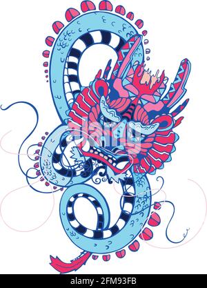 Handgezeichnete farbige Skizze Stil abstrakten Drachen isoliert auf weißem Hintergrund. Vektorgrafik. Stock Vektor