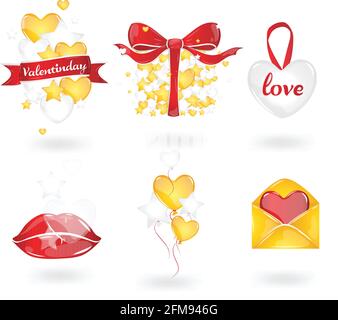 Symbole zum Thema des Tages Valentinstag Valentinstag Herz Ballons Geschenke Bänder Symbole der Liebe Stock Vektor