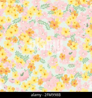 Schönes, nahtloses rosa Muster mit winzigen Blüten im Aquarell-Stil. Stock Vektor