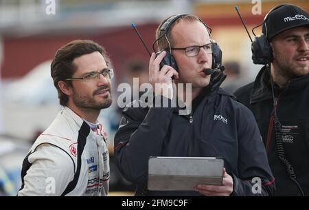 KAGEROD 20210507 Schwedens Prinz Carl Philip während der Qualifikationsrunde des Porsche Carrera Cup auf der Ring Knutstorp Rennstrecke vor Kagerod in Südschweden. Foto Andreas Hillergren / TT kod 10600. Stockfoto