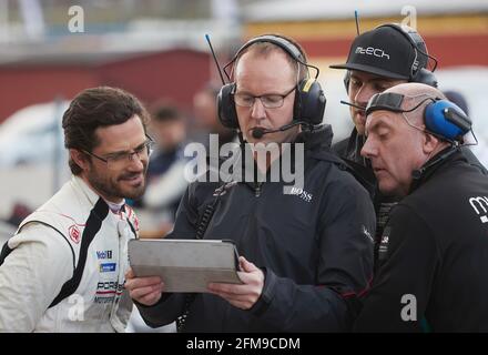 KAGEROD 20210507 Schwedens Prinz Carl Philip während der Qualifikationsrunde des Porsche Carrera Cup auf der Ring Knutstorp Rennstrecke vor Kagerod in Südschweden. Foto Andreas Hillergren / TT kod 10600. Stockfoto