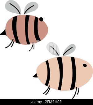 Lustige Bienen mit Inschriften. Vektor naive Charaktere in skandinavischen handgezeichneten Cartoon-Stil. Isolierte Zeichen auf weißem Hintergrund Stock Vektor