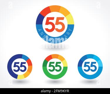 55 Jahre altes Logo. Farbiger Satz zum 55. Geburtstag. Abstrakte isolierte Grafik-Design-Vorlage. Grußwort-Konzept feiern. Gratulierende Nummer Stock Vektor