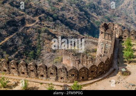 Mauern der Festung Kumbhalgarh, Rajasthan Staat, Indien Stockfoto