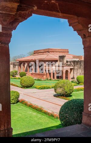 Diwan-E-Aam (Hall of Public Audiences) in der antiken Stadt Fatehpur Sikri, Bundesstaat Uttar Pradesh, Indien Stockfoto