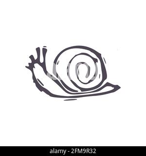 Hand geschnitzt fett Block drucken Schnecke Symbol Clip Art. Folk Illustration Design-Element. Moderner Boho dekorativer Linolschnitt. Ethnische, gedämpfte Naturtöne Stock Vektor