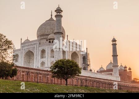 Taj Mahal in Agra bei Sonnenuntergang, Indien Stockfoto