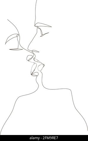 Linear küssendes Paar im minimalistischen Stil. Moderne Linienkunst Illustration. Stock Vektor
