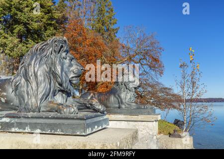 Tutzinger Löwen am Starnberger See, Tutzing, Fünfseenland, Oberbayern, Bayern, Süddeutschland, Deutschland, Europa Stockfoto