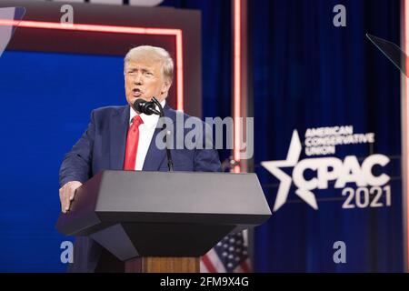 Orlando, Florida, 28. Februar 2021- Fmr. Präsident Donald J. Trump hält auf der Konferenz der Konservativen Politischen Aktion eine Rede Stockfoto