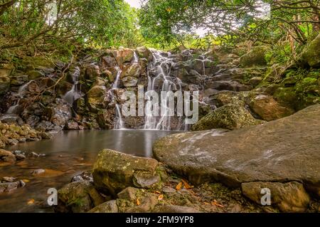 Wasserfälle in Vallee des Couleurs. Mauritius-Insel Stockfoto