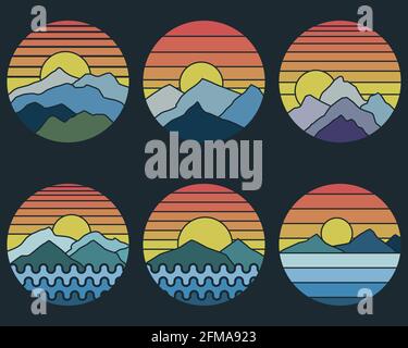 Mountain Sunset Retro Vektorgrafik Stock Vektor