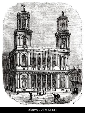 Die Kirche von Saint-Sulpice, Paris. Frankreich. Alte Illustration aus dem 19. Jahrhundert nach Histoire de la Revolution Francaise 1876 von Jules Michelet (1798-1874) Stockfoto