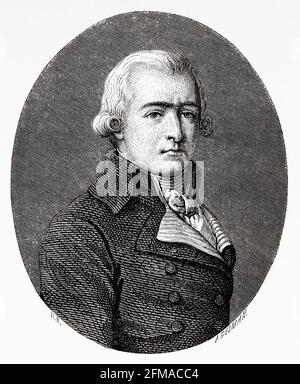 Porträt von Jean Baptiste André Amar (1755-1816) war ein französischer Rechtsanwalt und politischer Vertreter der Revolution und des Freimaurers. Frankreich. Alte Illustration aus dem 19. Jahrhundert nach Histoire de la Revolution Francaise 1876 von Jules Michelet (1798-1874) Stockfoto