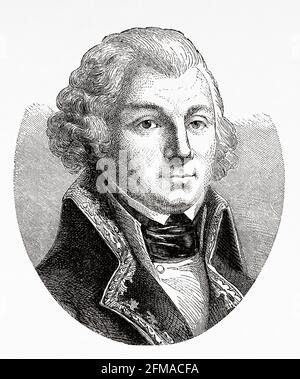 Porträt von Jean-Baptiste Jourdan (1762-1833) 1. Graf Jourdan, war ein französischer Militärkommandant. Marschall des Reiches durch Kaiser Napoleon I. im Jahre 1804. Frankreich. Alte Illustration aus dem 19. Jahrhundert nach Histoire de la Revolution Francaise 1876 von Jules Michelet (1798-1874) Stockfoto