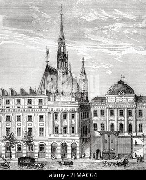 Palais de Justice, Paris. Frankreich. Alte Illustration aus dem 19. Jahrhundert nach Histoire de la Revolution Francaise 1876 von Jules Michelet (1798-1874) Stockfoto