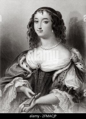 Porträt der Herzogin von Orléans. Henrietta Anne von England (1644-1670) war die jüngste Tochter von König Karl I. von England, Schottland und Irland und Henrietta Maria von Frankreich. Alte Illustration aus dem 19. Jahrhundert von der Galerie de Femmes Cebres von M. Sainte-Beuve 1864 Stockfoto