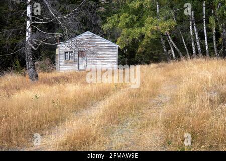 Altes Bauernhaus in Quailburn, in der Nähe von Omarama, McKenzie Country, Canterbury, Südinsel, Neuseeland Stockfoto