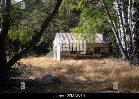 Altes Bauernhaus in Quailburn, in der Nähe von Omarama, McKenzie Country, Canterbury, Südinsel, Neuseeland Stockfoto