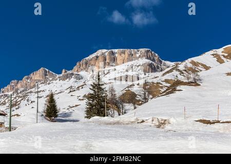 Sella-Gebirge, Sass Pordoi, 2950 m, Punta de Joel, 2945 m, Piz Boé, 3152 m, Pordoipass, Sellaronda, Südtirol, Südtirol, Dolomiten, Italien, Europa Stockfoto