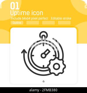 Uptime-Symbol mit einem auf weißem Hintergrund isolierten Umrissstil. Vektor-Illustration einfaches lineares Element dünner Strich Zeichen Symbol Symbol Design-Vorlage Stock Vektor