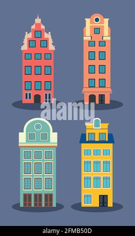 schweden stortorget Buildings Icon Set Stock Vektor