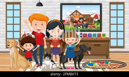 Glückliche Familie im Wohnzimmer Szene Illustration Stock Vektor