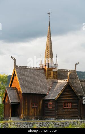 Stabkirche Garmo, Freilichtmuseum Maihaugen, Lillehammer, Innlandet, Norwegen Stockfoto