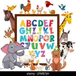 A-Z Alphabet Tafel mit wilden Tieren Illustration Stock Vektor