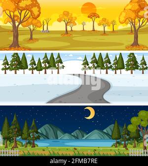 Set aus drei verschiedenen horizontalen Naturszenen Stock Vektor