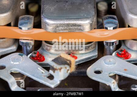 Ferrograph Series 7 Bandrekorder auf Rolle. Erbaut Ende der 1960er bis Anfang der 1970er Jahre. Aufzeichnungskopf mit eingezogenem Band und eingezogenem Druckpolster. Stockfoto