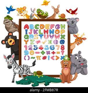 A-Z Alphabet Tafel mit wilden Tieren Illustration Stock Vektor