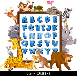 A-Z Alphabet Tafel mit wilden Tieren Illustration Stock Vektor
