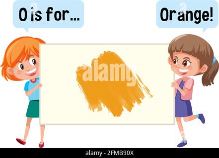 Cartoon-Figur von zwei Kindern mit farbigen Vokabeln Banner Illustration Stock Vektor