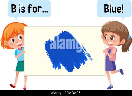 Cartoon-Figur von zwei Kindern mit farbigen Vokabeln Banner Illustration Stock Vektor