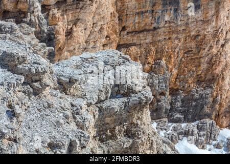 Felsformationen, Detail, Sass de Forcia, 2923 m, Blick von Sass Pordoi, Pordoipass, Sellaronda, Südtirol, Südtirol, Dolomiten, Italien, Europa Stockfoto