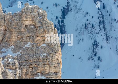 Felsformationen, Detail, Sass de Forcia, 2923 m, Blick von Sass Pordoi, Pordoipass, Sellaronda, Südtirol, Südtirol, Dolomiten, Italien, Europa Stockfoto