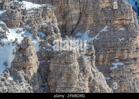 Felsformationen, Detail, Sass de Forcia, 2923 m, Blick von Sass Pordoi, Pordoipass, Sellaronda, Südtirol, Südtirol, Dolomiten, Italien, Europa Stockfoto