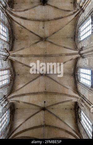 Deutschland, Sachsen-Anhalt, Halberstadt, gewölbte Decke des Halberstädter Doms St. Stephanus und St. Sixtus, gotischer Dom. Stockfoto