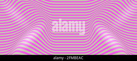 Geschwungene, wellenförmige rosa Linien. Optisches Muster mit fließenden Streifen. Abstrakter Halbton-Hintergrund. Verzerrte Formen. Vektor minimalistisches Design Vorlage. Stock Vektor