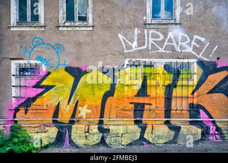 Graffiti, Hausfassade, Altstadt, Sommer, Gotha, Thüringen, Deutschland, Europa Stockfoto