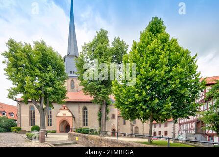 Evangelische Stadtkirche, Gotik, Kirche, Hausfassade, Sommer, Schlitz, Vogelbergskreis, Hesssen, Deutschland, Europa Stockfoto