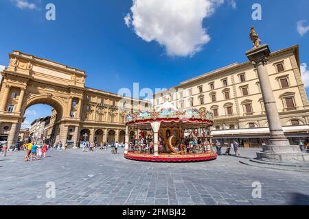 Piazza della Repubblica mit dem toskanischen Karussell, Florenz, Toskana, Italien, Europa Stockfoto