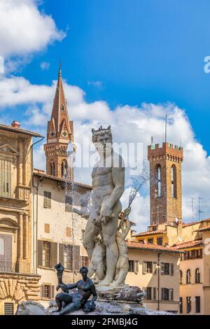 Neptunbrunnen in Florenz, Werk von Bartolomeo Ammannati auf der Piazza della Signoria, auch bekannt als Biancone, Florenz, Toskana, Italien Stockfoto