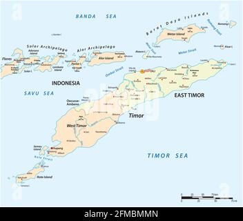 Karte der Insel Timor, Osttimor und Indonesien Stock Vektor