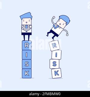Business Risk Management der Unterschied Geschäftsmann zwischen einem Erfolg und Misserfolg. Cartoon-Figur dünne Linie Stil Vektor. Stock Vektor