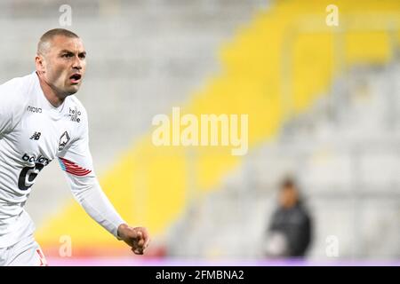 Burak Yilmaz, der türkische Stürmer von Lille, feiert am 7. Mai 2021 ein Tor beim Fußballspiel der französischen Ligue 1 zwischen Lens (RCL) und Lille (LOSC) in Lens, Frankreich. Foto von Julie Sebadelha/ABACAPRESS.COM Stockfoto
