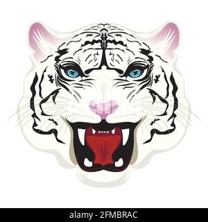 Illustration von niedlichen weißen Tiger Porträt, Wildcat-Design. Stock Vektor