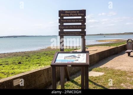 Hinweisschild für Picknickbereich River Stour, Shotley, Suffolk, England, Großbritannien Stockfoto